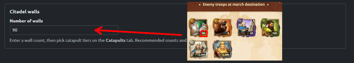 Citadel wall count entered in the app