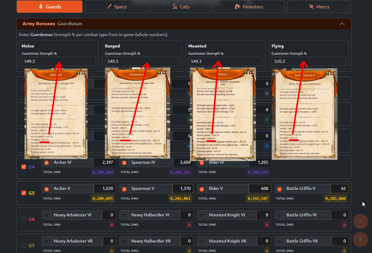 Selecting units and entering Army Bonuses